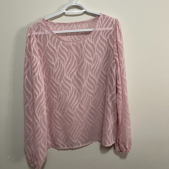 SHEIN Womens Size Large Sheer Pink Textured Long Sleeve Boho Shirt Top - Picture 2 of 5